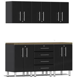 Ulti-MATE Garage 2.0 Series Black Metallic 7-Piece Set with Bamboo Worktop