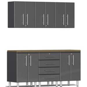 Ulti-MATE Garage 2.0 Series Grey Metallic 7-Piece Set with Bamboo Worktop