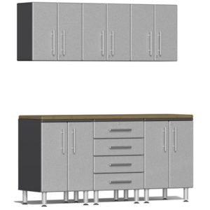 Ulti-MATE Garage 2.0 Series Silver Metallic 7-Piece Set with Bamboo Worktop