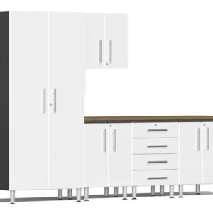 Ulti-MATE Garage 2.0 Series White Metallic 6-Piece Set with Bamboo Top
