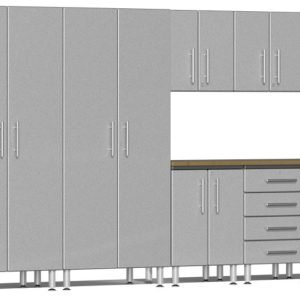 Ulti-MATE Garage 2.0 Series Silver Metallic 9-Piece Set with Bamboo Worktop